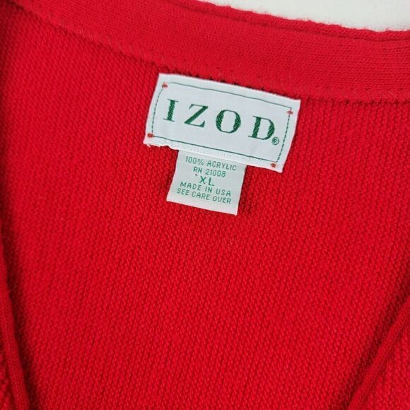 Izod Sweater Mens XL Red Cardigan Button Up Embroidered Preppy Dress Vintage 90s - Picture 3 of 10